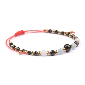 Bransoletka celebrytka czarny TURMALIN AKWAMARYN HEMATYT ochrona i miłość